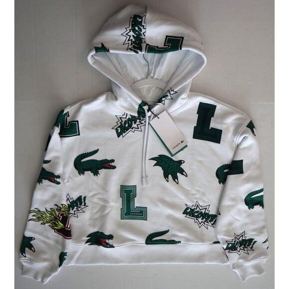Lacoste SF9215-51-001 Women's Sz 36 US 4/S White Oversized Fleece Hoodie - Picture 8 of 13